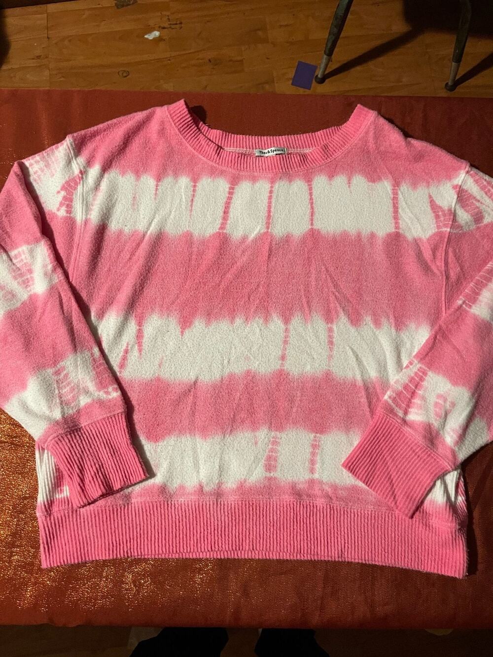 The Spence Sweater Womens L Pink White Tie Dye Crewneck Pullover
